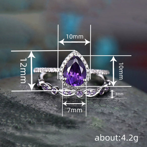 Wholesale Women's Elegant Copper Water Drop Shape Geometric Style Zirconia Microinlaid Ring Twopiece Set