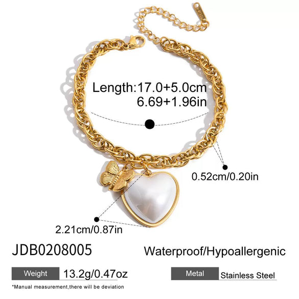 Wholesale Women's Elegant Electroplated Stainless Steel Heart And Geometric Shape Pendant Bracelet Jewelry