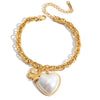 Wholesale Women's Elegant Electroplated Stainless Steel Heart And Geometric Shape Pendant Bracelet Jewelry