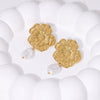 Wholesale Women's Elegant Flowershaped Stainless Steel Emulation Pearl 18K Gold Plated Ear Studs