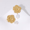 Wholesale Women's Elegant Flowershaped Stainless Steel Emulation Pearl 18K Gold Plated Ear Studs