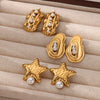 Wholesale Women's Elegant French Imitation Pearl Stainless Steel Earrings With Round Beads Square Love Bow Tie Design And Electroplating Treatment