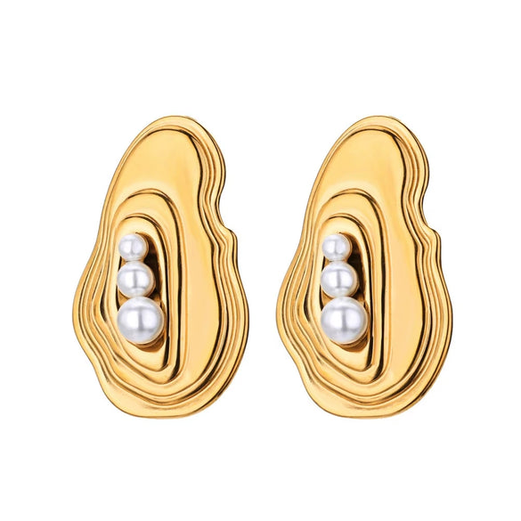 Wholesale Women's Elegant French Imitation Pearl Stainless Steel Earrings With Round Beads Square Love Bow Tie Design And Electroplating Treatment