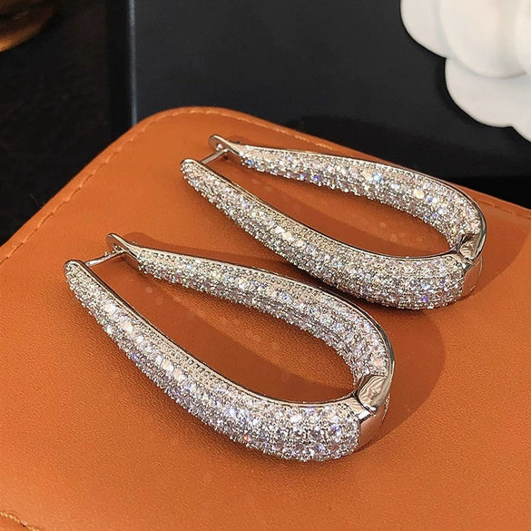Wholesale Women's Elegant Geometric Copper Earrings With Zirconia And Drop Shape Design