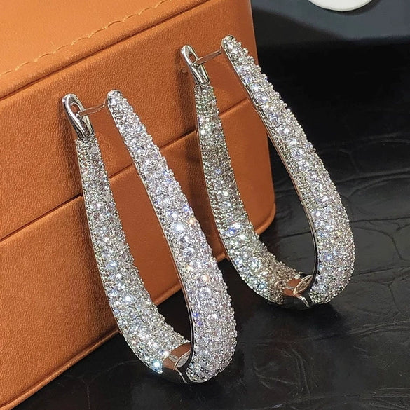 Wholesale Women's Elegant Geometric Copper Earrings With Zirconia And Drop Shape Design