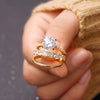 Wholesale Women's Elegant Geometric Copper Ring Threepiece Set With Zirconia