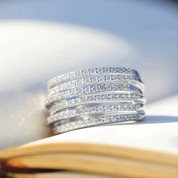 Wholesale Women's Elegant Geometric Copper Ring With Microinlaid Zirconia