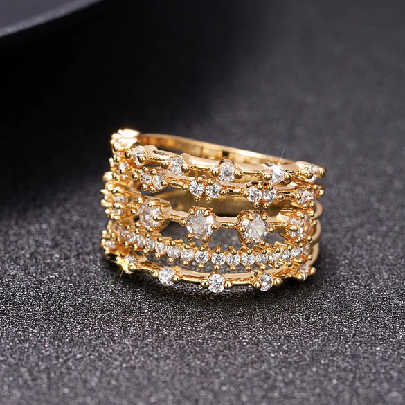 Wholesale Women's Elegant Geometric Copper Ring With Zirconia Design Jewelry