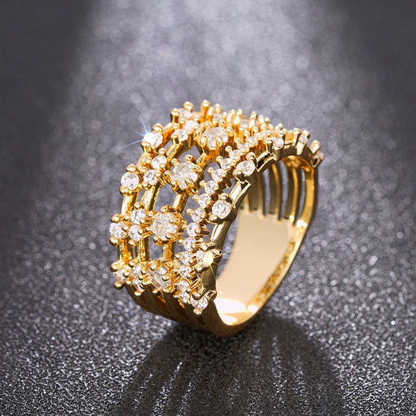 Wholesale Women's Elegant Geometric Copper Ring With Zirconia Design Jewelry