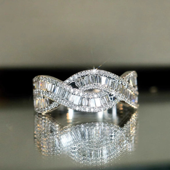 Wholesale Women's Elegant Geometric Cross Copper Ring Set With Zirconia