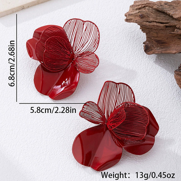 Wholesale Women's Elegant Geometric Floral Hollowout Alloy And Stainless Steel Electroplated Earrings Jewelry