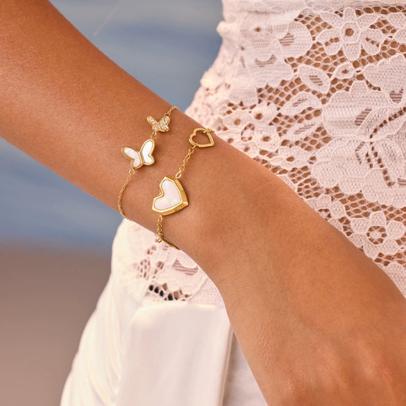 Wholesale Women's Elegant Geometric Heartshaped Butterfly Pendant Bracelet In Stainless Steel And 18K Gold With Electroplating