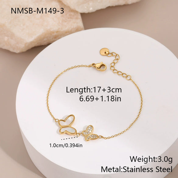 Wholesale Women's Elegant Geometric Heartshaped Butterfly Pendant Bracelet In Stainless Steel And 18K Gold With Electroplating