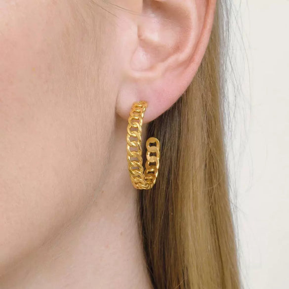 Wholesale Women's Elegant Geometric Hollow Hoop Earrings Made Of Stainless Steel With Vacuum Real Gold Plating