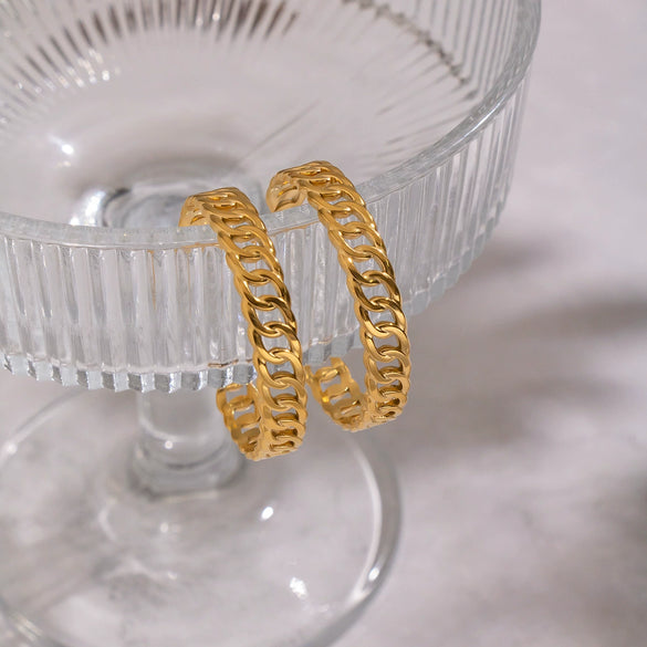 Wholesale Women's Elegant Geometric Hollow Hoop Earrings Made Of Stainless Steel With Vacuum Real Gold Plating