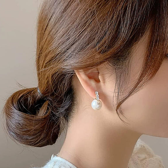 Wholesale Women's Elegant Geometric Imitation Pearl Earrings Copper With Zirconia Design