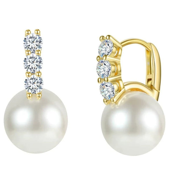 Wholesale Women's Elegant Geometric Imitation Pearl Earrings Copper With Zirconia Design