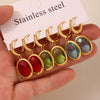 Wholesale Women's Elegant Geometric Multifaceted Oval Czech Glass And 316L Stainless Steel Electroplated Earrings
