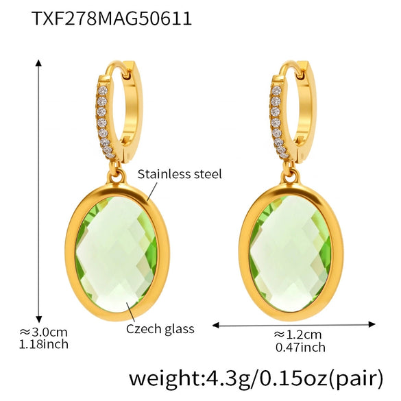 Wholesale Women's Elegant Geometric Multifaceted Oval Czech Glass And 316L Stainless Steel Electroplated Earrings