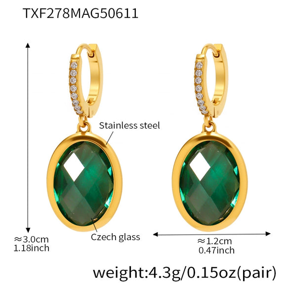 Wholesale Women's Elegant Geometric Multifaceted Oval Czech Glass And 316L Stainless Steel Electroplated Earrings
