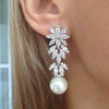 Wholesale Women's Elegant Geometric Plant Flowers Imitation Pearl Copper Electroplated Wedding Dress Earrings