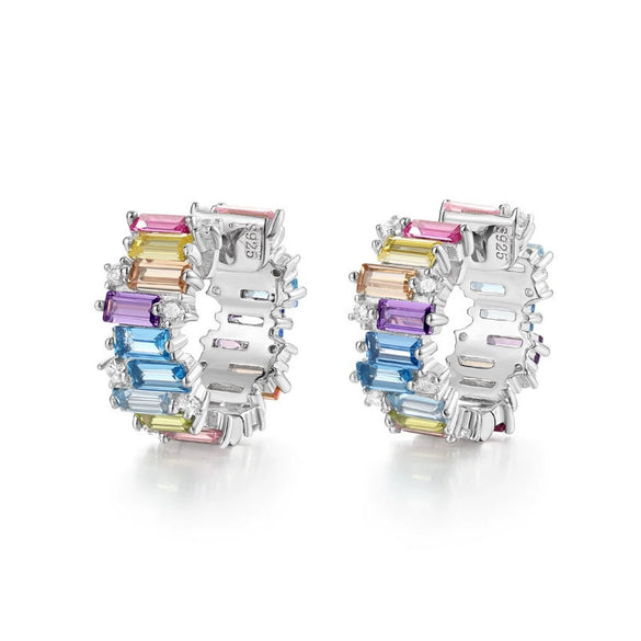 Wholesale Women's Elegant Geometric S925 Silver Inlaid Colored Zirconium Earrings