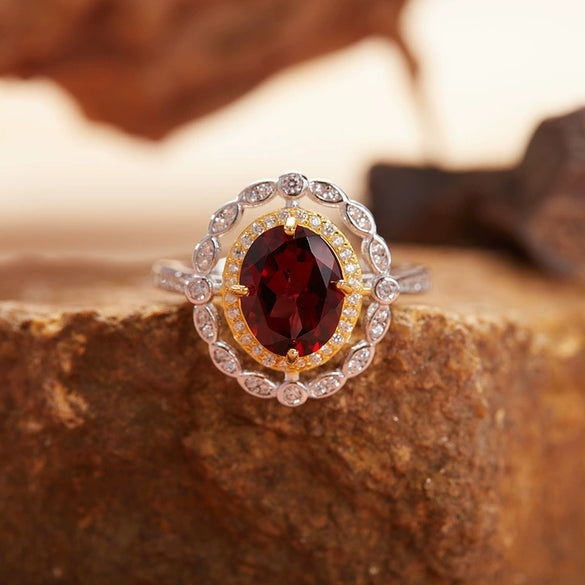 Wholesale Women's Elegant Geometric S925 Sterling Silver Ring Set With Natural Color Treasure Topaz And Crystal
