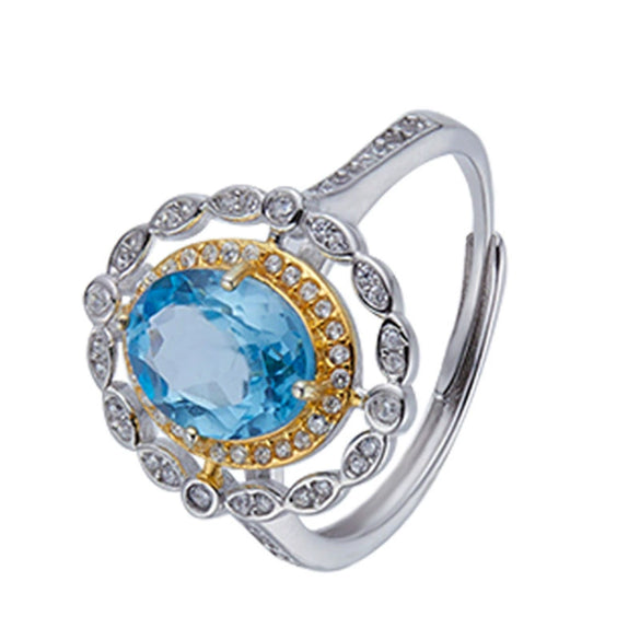 Wholesale Women's Elegant Geometric S925 Sterling Silver Ring Set With Natural Color Treasure Topaz And Crystal