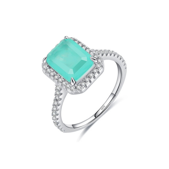 Wholesale Women's Elegant Geometric S925 Sterling Silver Ring With Imitation Para???¡ì?aba Tourmaline And Zircon Inlay