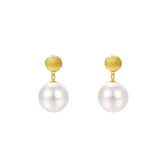 Wholesale Women's Elegant Geometric 925 Silver Pearl Earrings 18K Gold Plated Brushed