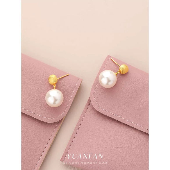 Wholesale Women's Elegant Geometric 925 Silver Pearl Earrings 18K Gold Plated Brushed
