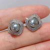 Wholesale Women's Elegant Geometric Square Fat Round Imitation Pearl Electroplated Zirconia Earrings Copper