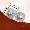 Wholesale Women's Elegant Geometric Square Fat Round Imitation Pearl Electroplated Zirconia Earrings Copper