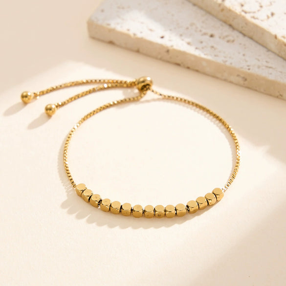 Wholesale Women's Elegant Geometric Stainless Steel Beaded Bracelet With Vacuum Plating Original Design