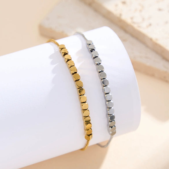 Wholesale Women's Elegant Geometric Stainless Steel Beaded Bracelet With Vacuum Plating Original Design