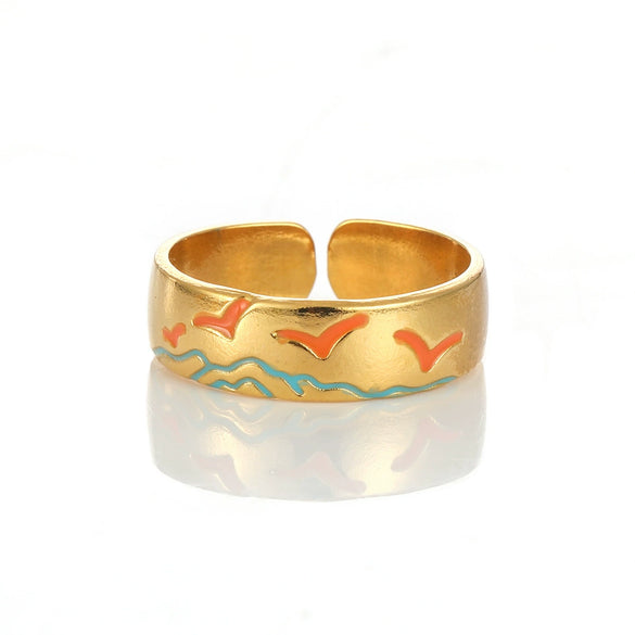 Wholesale Women's Elegant Geometric Stainless Steel Goldplated Ring