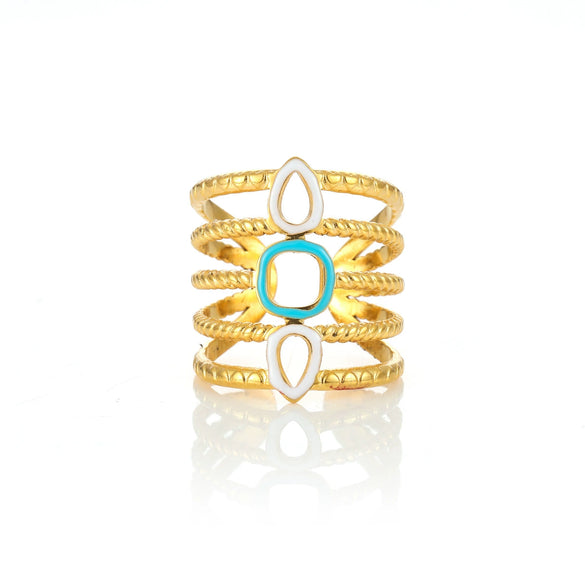 Wholesale Women's Elegant Geometric Stainless Steel Goldplated Ring