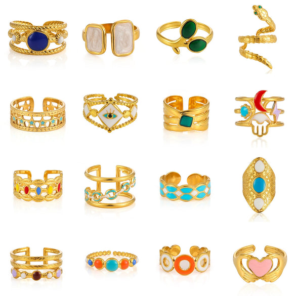 Wholesale Women's Elegant Geometric Stainless Steel Goldplated Ring