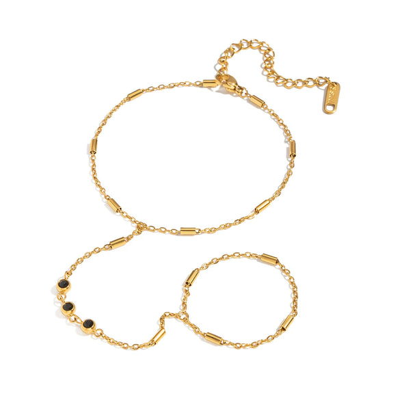 Wholesale Women's Elegant Geometric Stainless Steel Real Gold Plated Finger Chain Bracelet