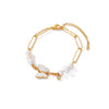 Wholesale Women's Elegant Goldplated Stainless Steel Butterfly Pearl Bracelet With Insect Pattern