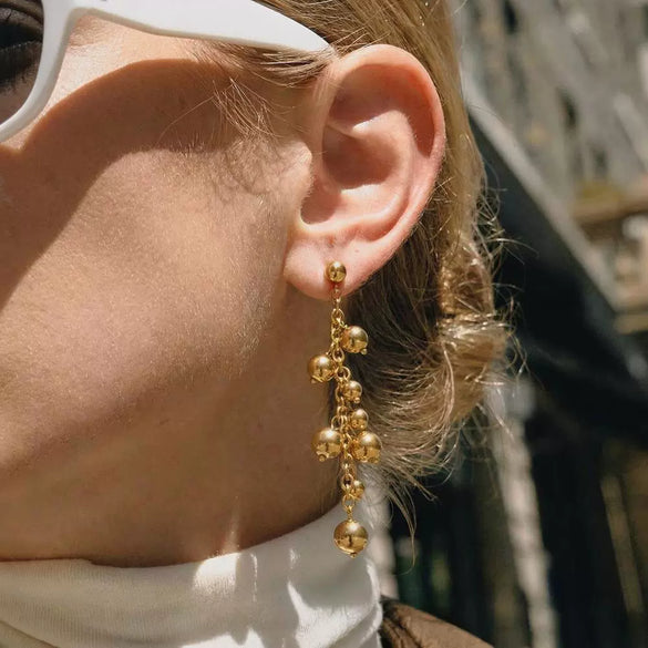 Wholesale Women's Elegant Highend Geometric Stainless Steel Gold Tassel Earrings With Vacuum Real Gold Plating In Pvd Furnace