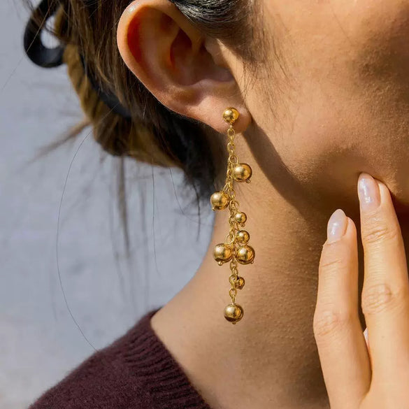 Wholesale Women's Elegant Highend Geometric Stainless Steel Gold Tassel Earrings With Vacuum Real Gold Plating In Pvd Furnace