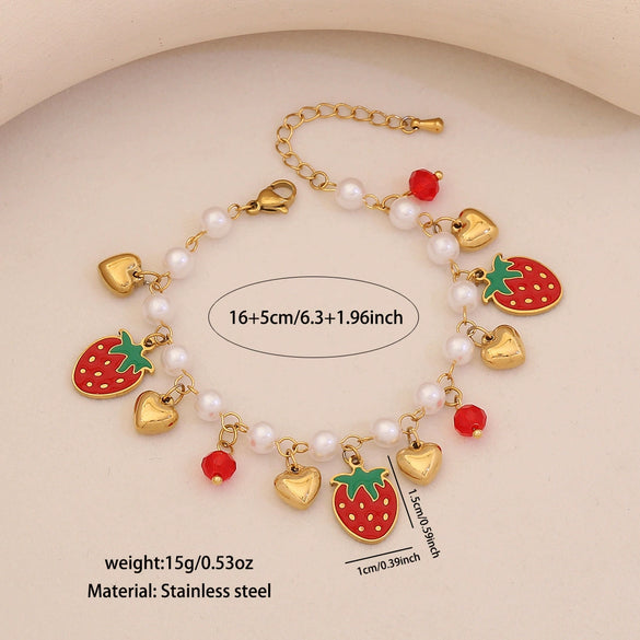 Wholesale Women's Elegant Imitation Pearl Fruit Shaped Stainless Steel Electroplated Bracelet