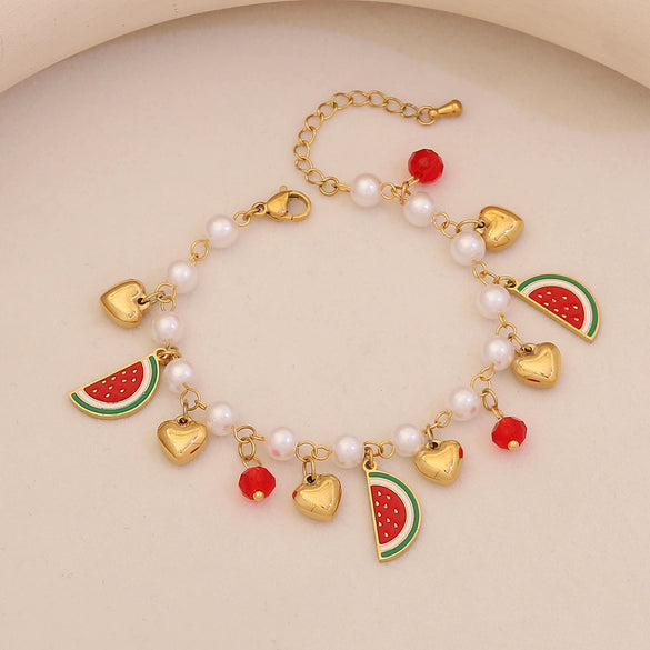Wholesale Women's Elegant Imitation Pearl Fruit Shaped Stainless Steel Electroplated Bracelet