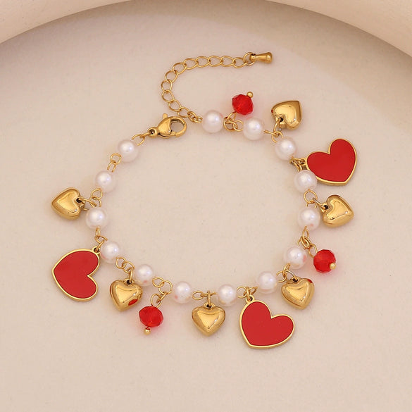 Wholesale Women's Elegant Imitation Pearl Fruit Shaped Stainless Steel Electroplated Bracelet