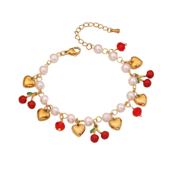 Wholesale Women's Elegant Imitation Pearl Fruit Shaped Stainless Steel Electroplated Bracelet
