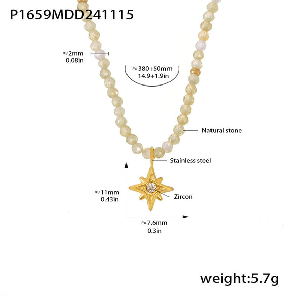 Wholesale Women's Elegant Light Luxury Stainless Steel Star Shining Zircon Pendant Natural Stone Clavicle Necklace With Electroplating Treatment And Geometric Design