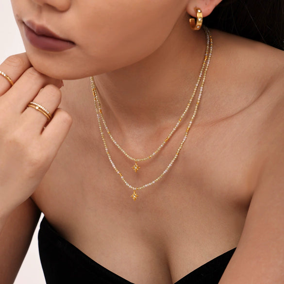 Wholesale Women's Elegant Light Luxury Stainless Steel Star Shining Zircon Pendant Natural Stone Clavicle Necklace With Electroplating Treatment And Geometric Design