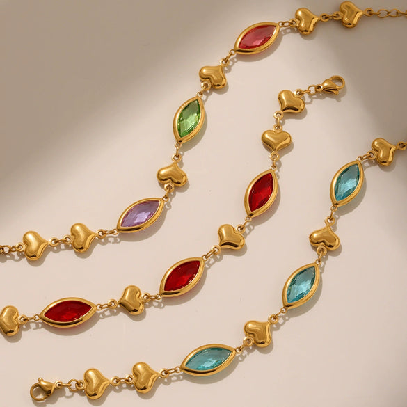 Wholesale Women's Elegant Luxury Stainless Steel And Crystal Glass Geometric Splicing Anklet Jewelry