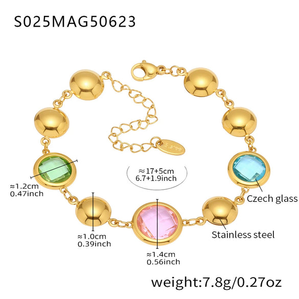 Wholesale Women's Elegant Luxury Stainless Steel And Crystal Glass Geometric Splicing Anklet Jewelry